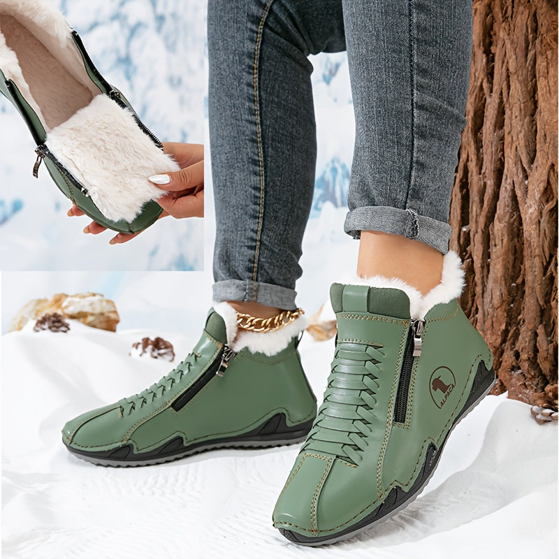 Louka – fodrad boots med dragkedja och snörning